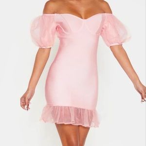 PrettyLittleThing Pink Puff Sleeve Dress